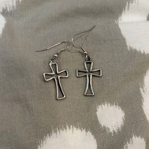 Vintage Handmade Silver Cross Dangle Earrings